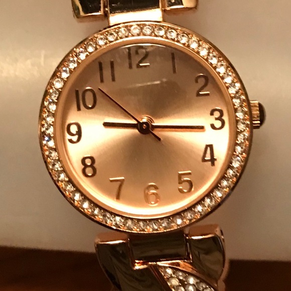 Rose Gold Base Metal Bezel Bangle Watch - Working - Picture 2 of 8